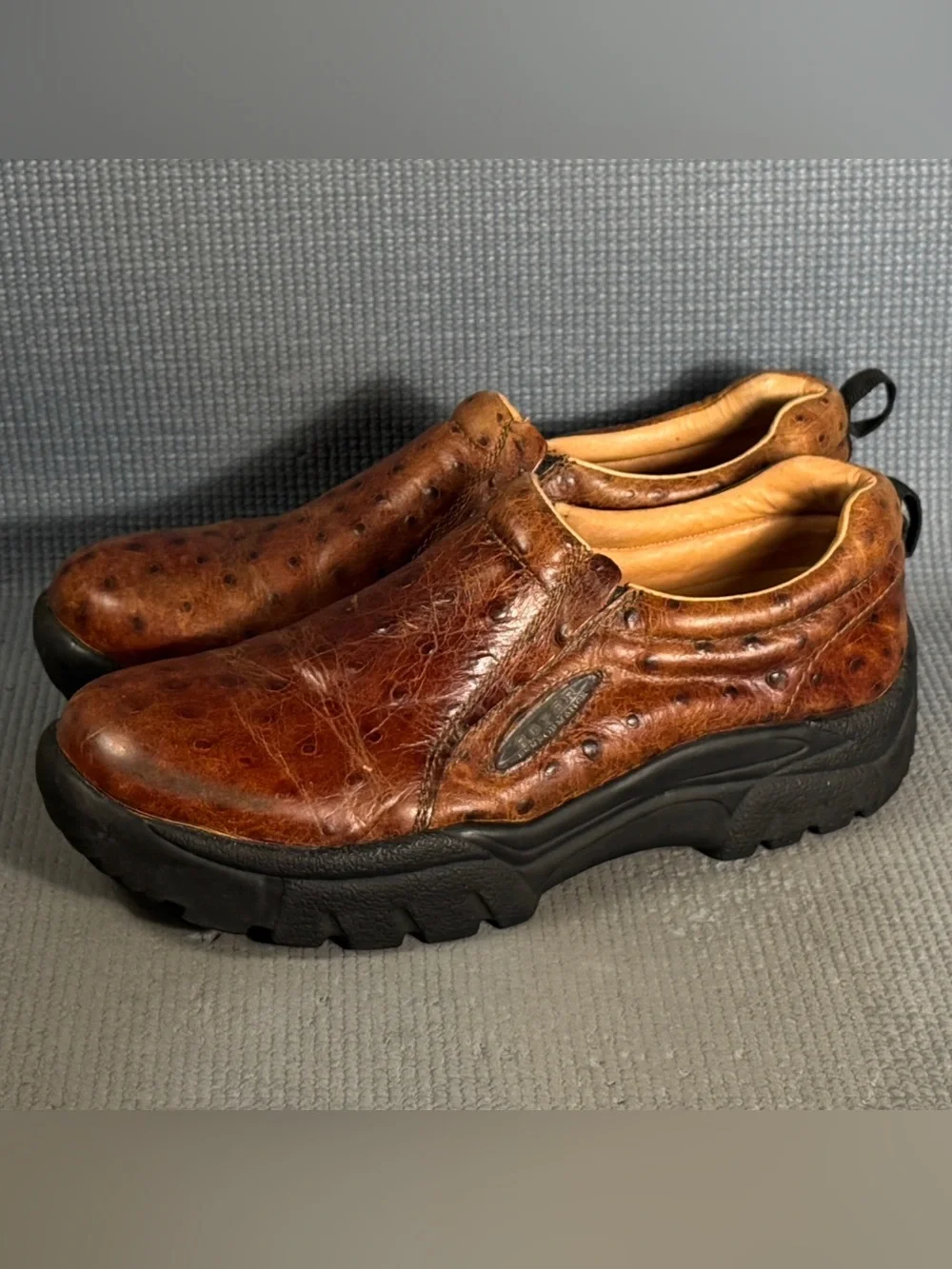 Roper Faux Ostrich Performance Slip On Brown Casual‎ Shoes Men’s Size 11